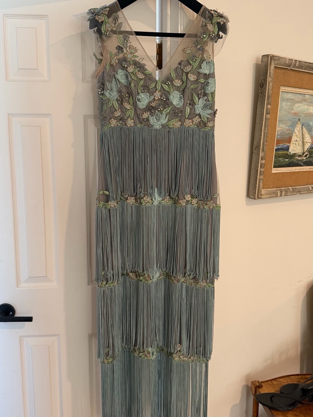 Marchesa Notte Embroidered Fringe Flapper Dress Size 6